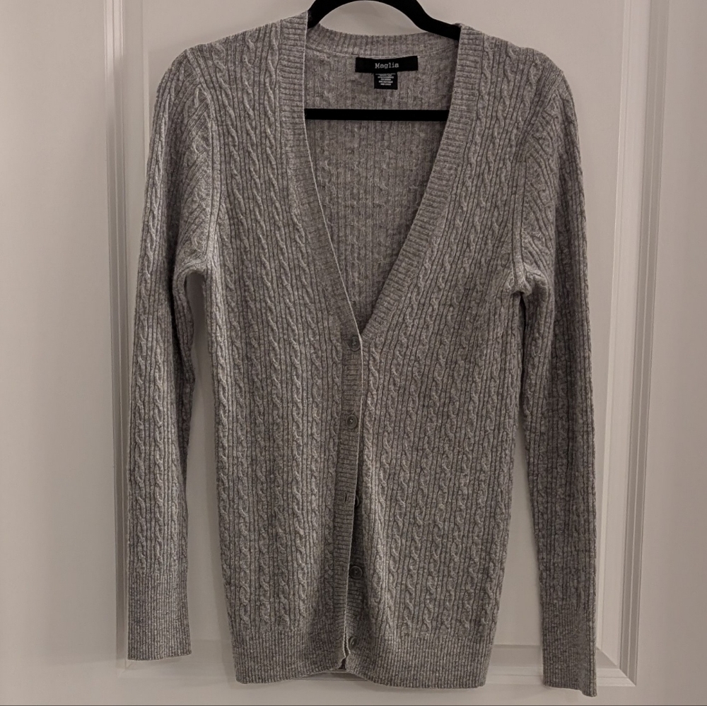 Vintage Wool Cashmere Fitted Cardigan Women's Cable Knit Size XS S